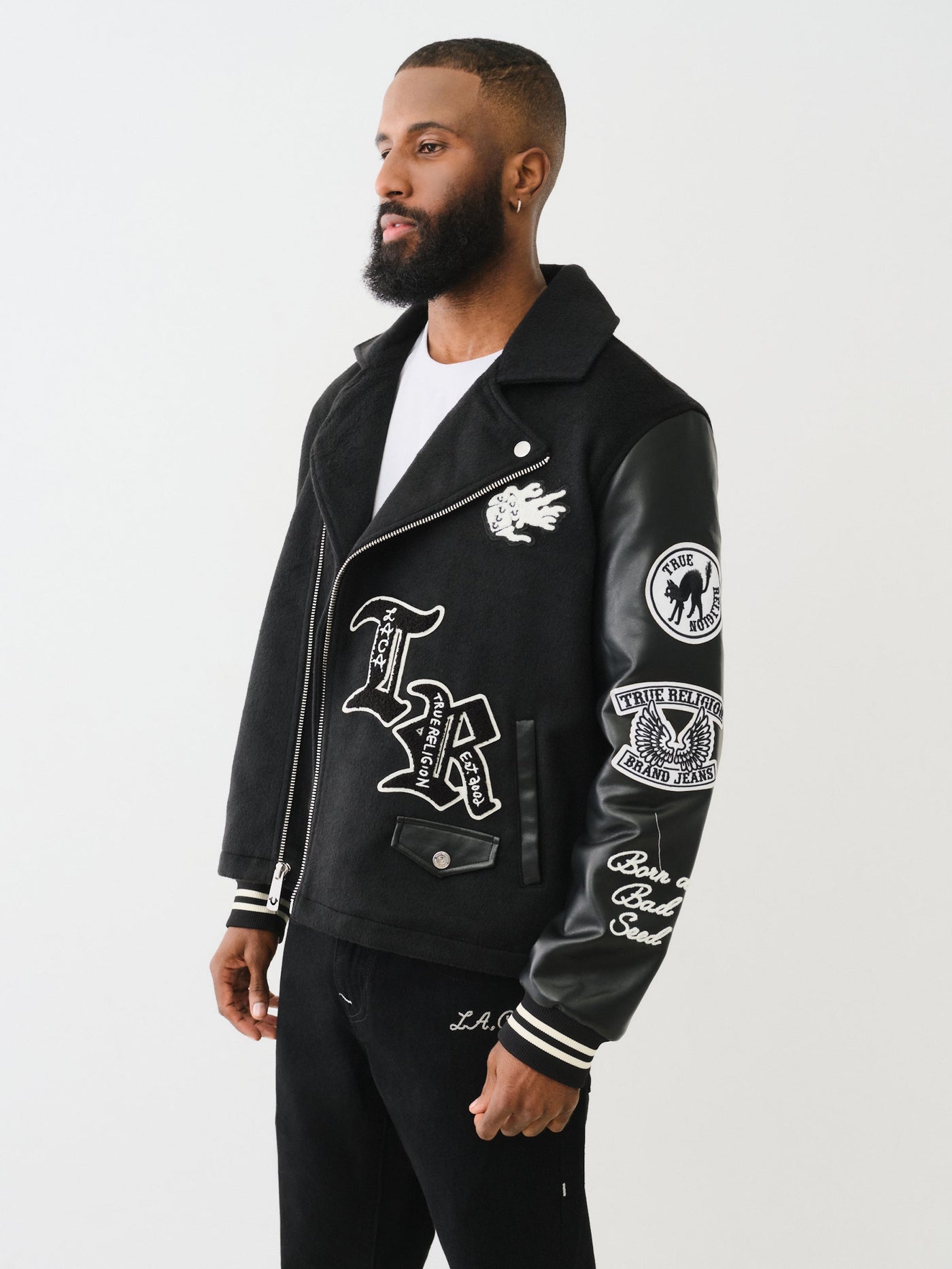 True Religion Property Of None Biker Jacket Jet Black
