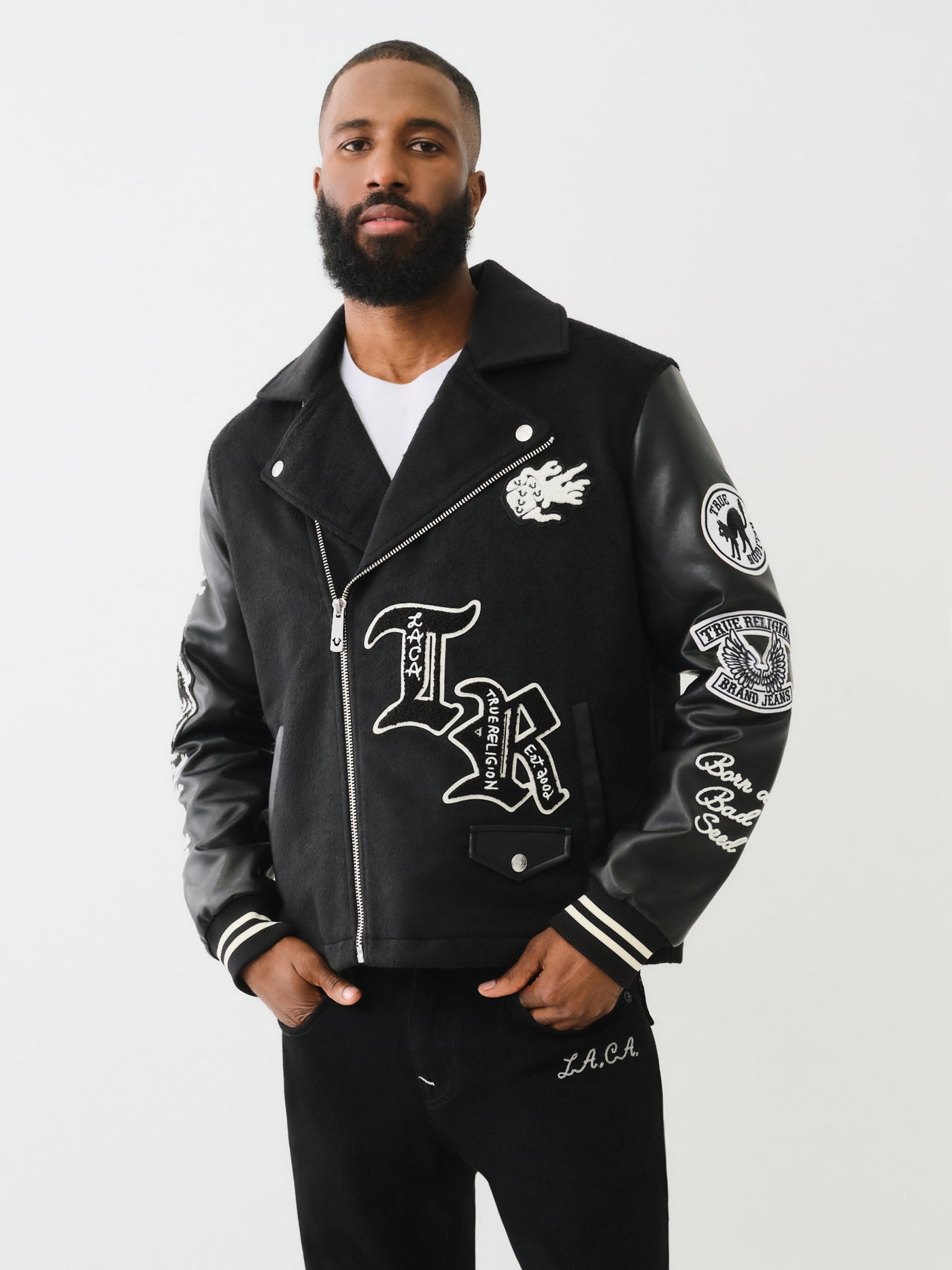 True Religion Property Of None Biker Jacket Jet Black