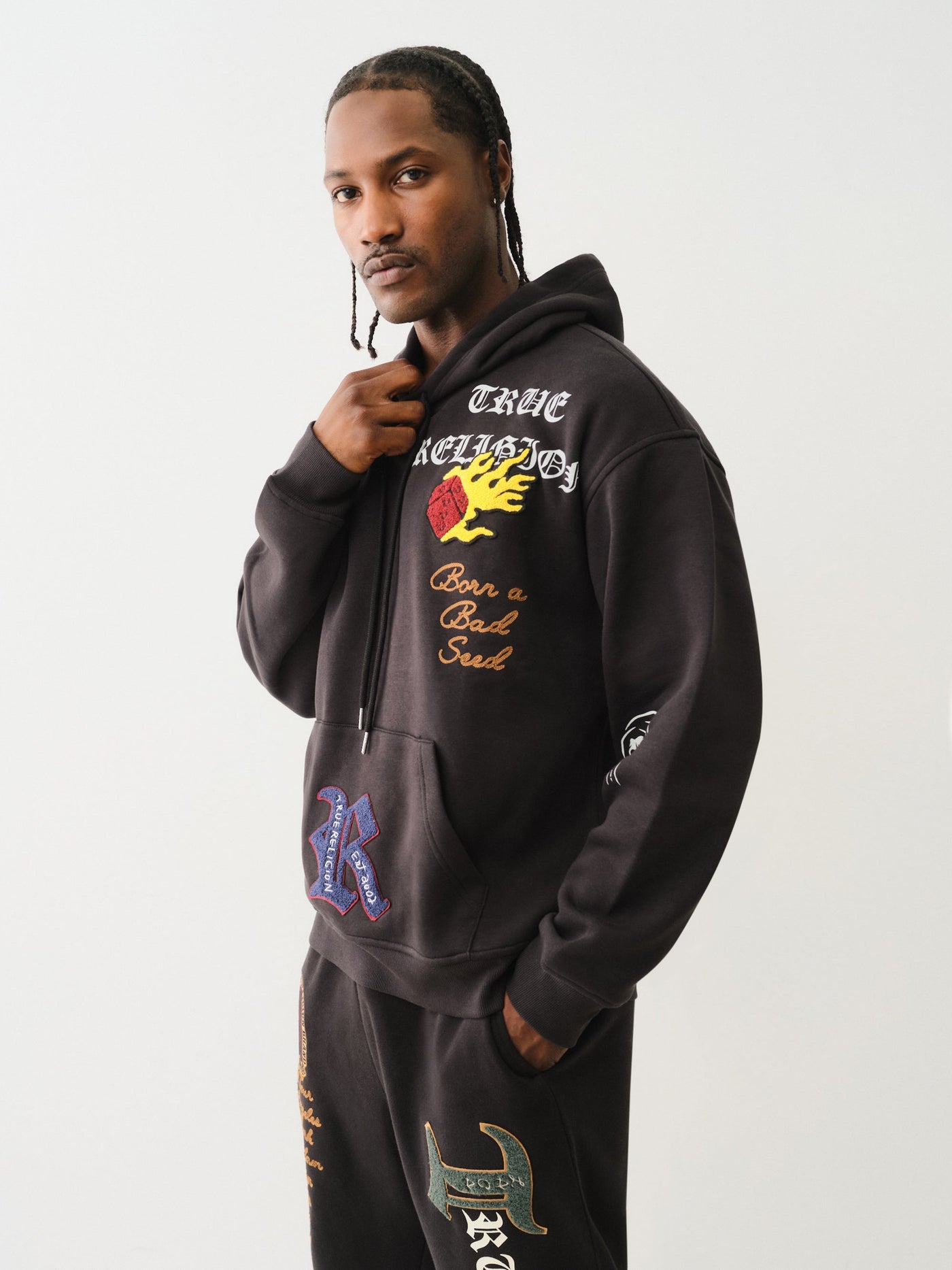 True Religion Patch Embro Hoodie Jet Black