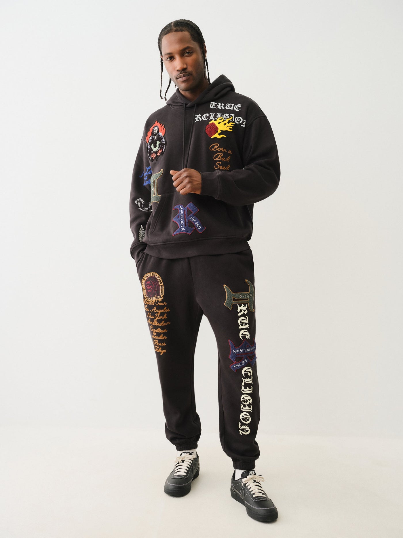 True Religion Patch Embro Hoodie Jet Black