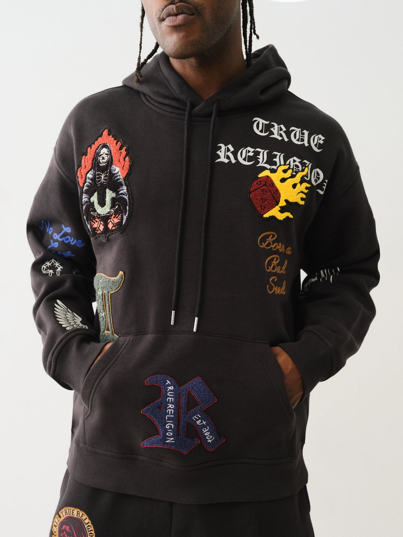 True Religion Patch Embro Hoodie Jet Black