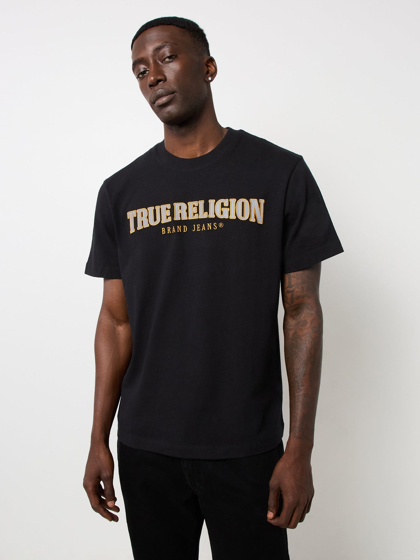 True Religion Ss Reflective Arch Tee Jet Black