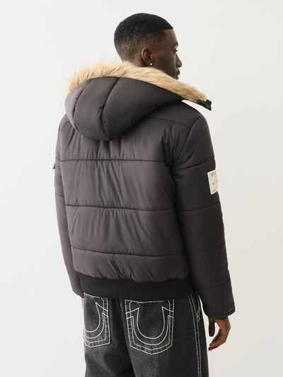 True Religion Big T Fur Hood Puffer Jacket Phantom