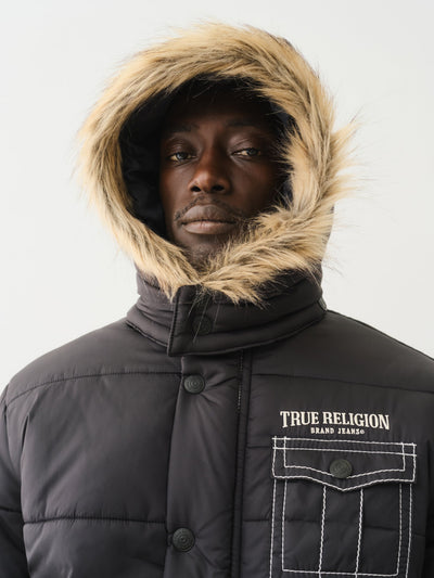True Religion Big T Fur Hood Puffer Jacket Phantom