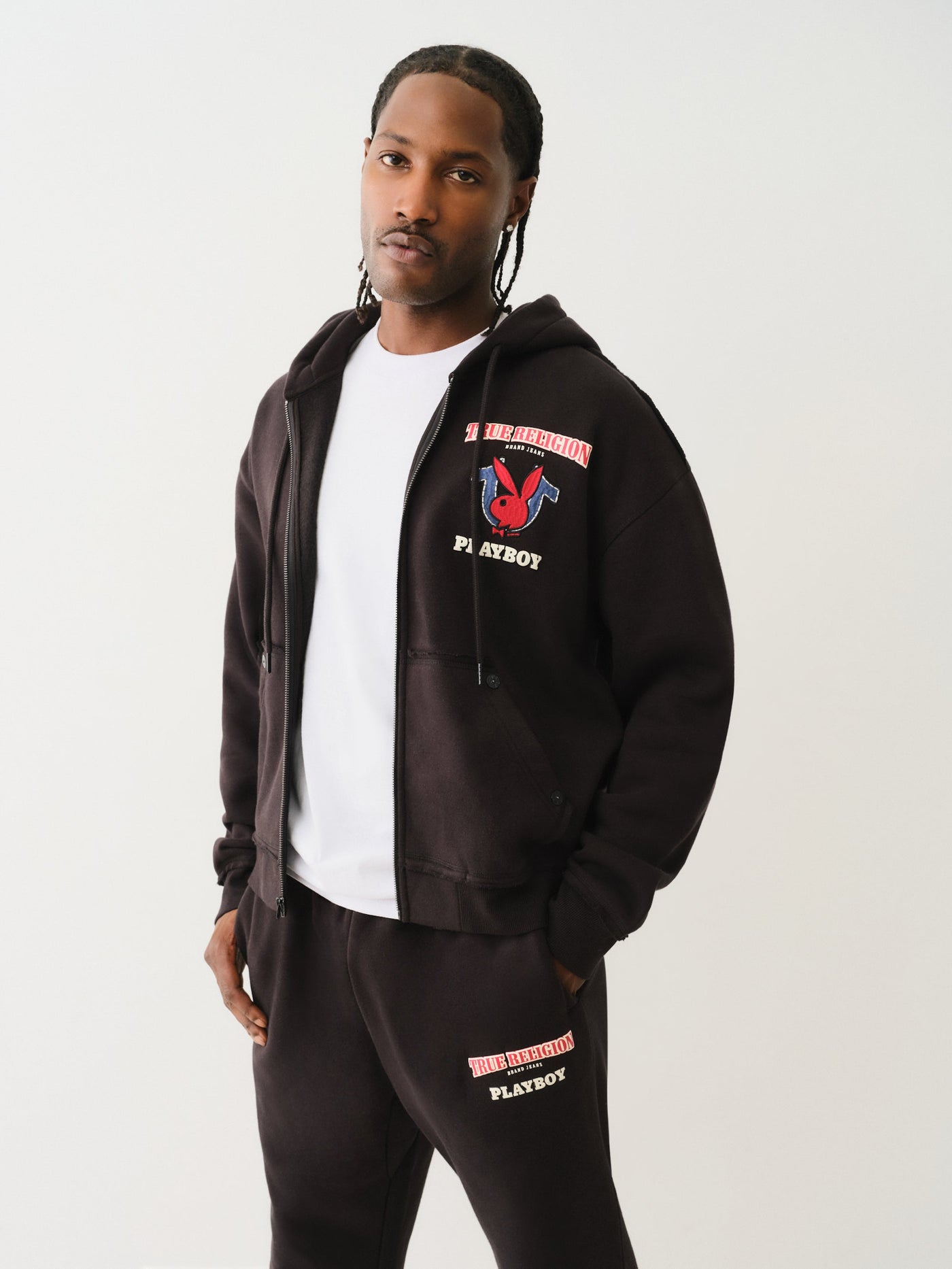 True Religion Pb X Tr Raw Edge Fleece Zip Up Jet Black