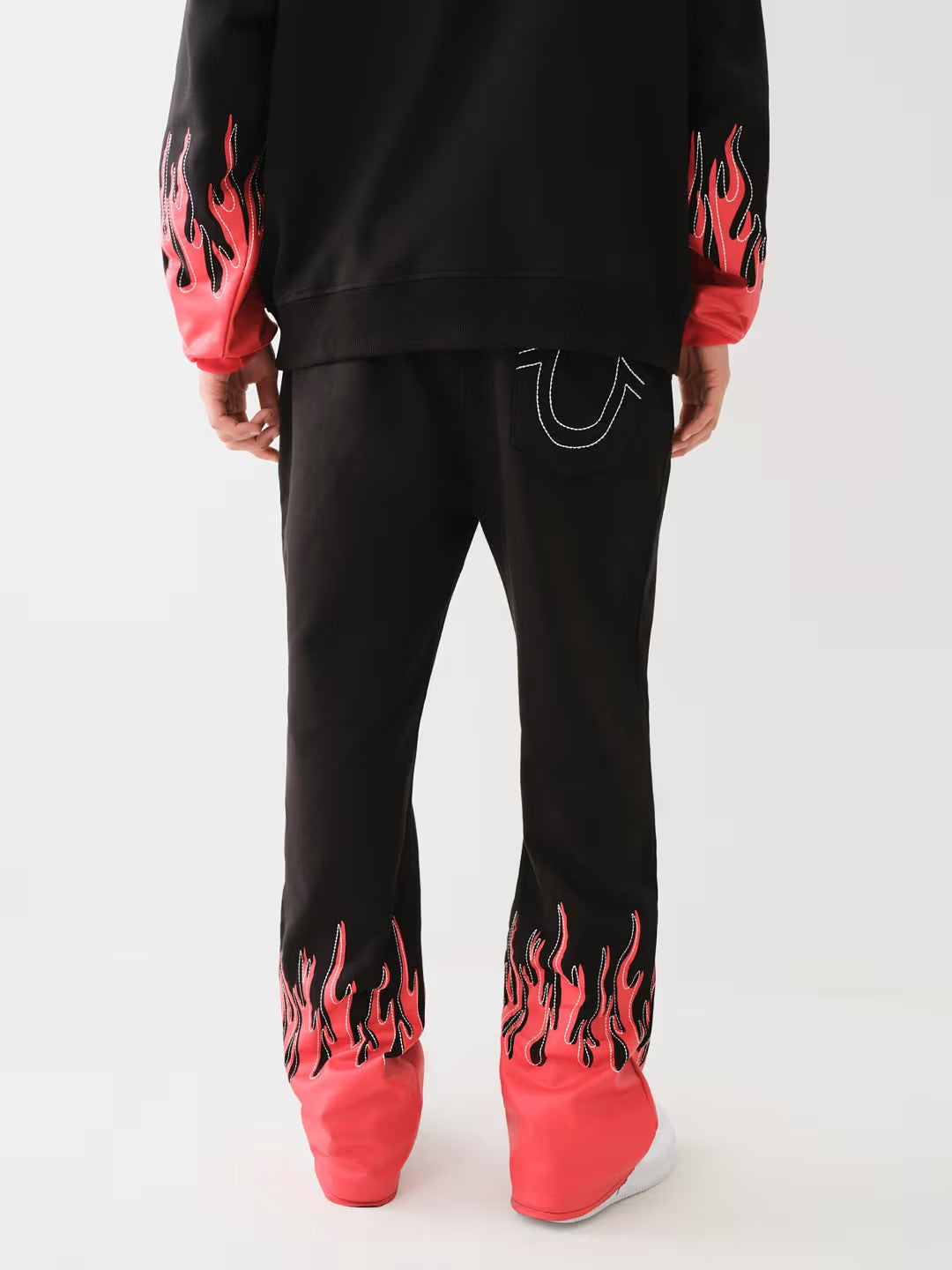 True Religion Track Pants Stacked Moto Flame Jet Black