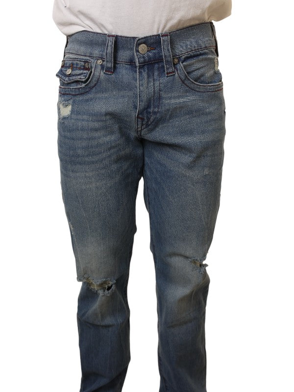 True Religion Jeans Geno Flap Inseam Rips Sandy Wash