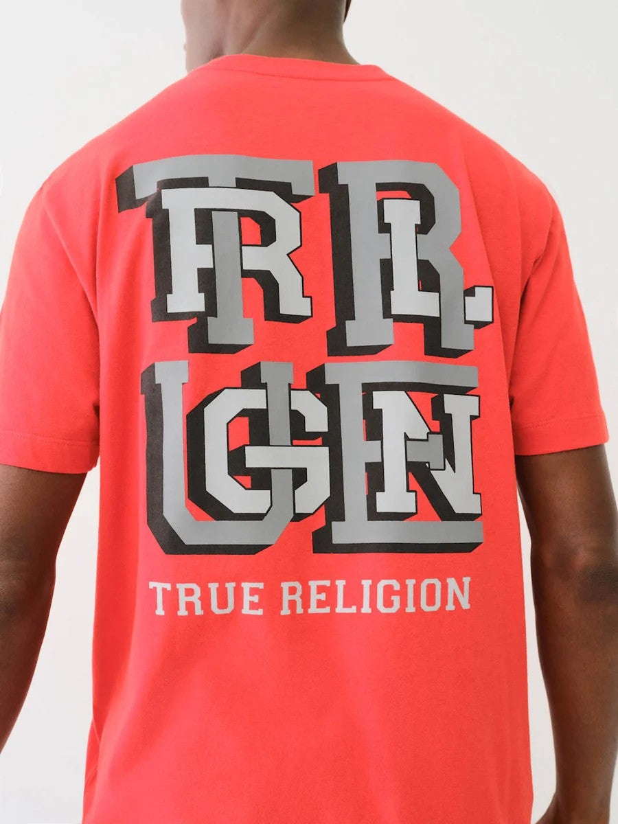 True Religion Crew High Density Letter Washed Red