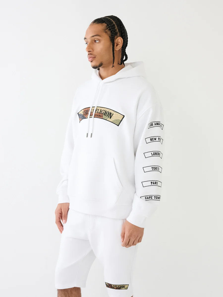 True Religion Sweater Relaxed Embro Hoodie Optic White
