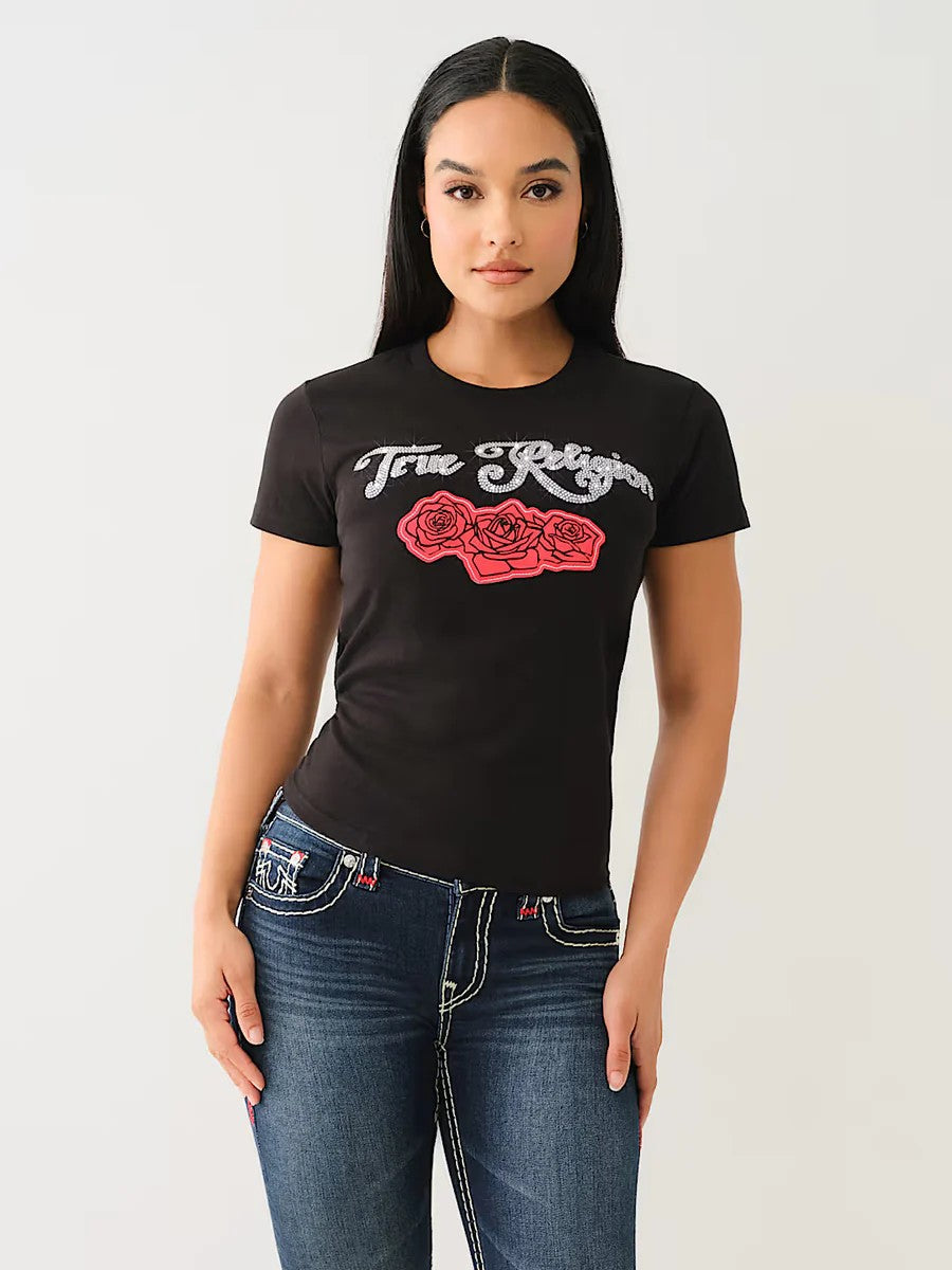 True Relgion Crew Ladies Crystal Rose Jet Black
