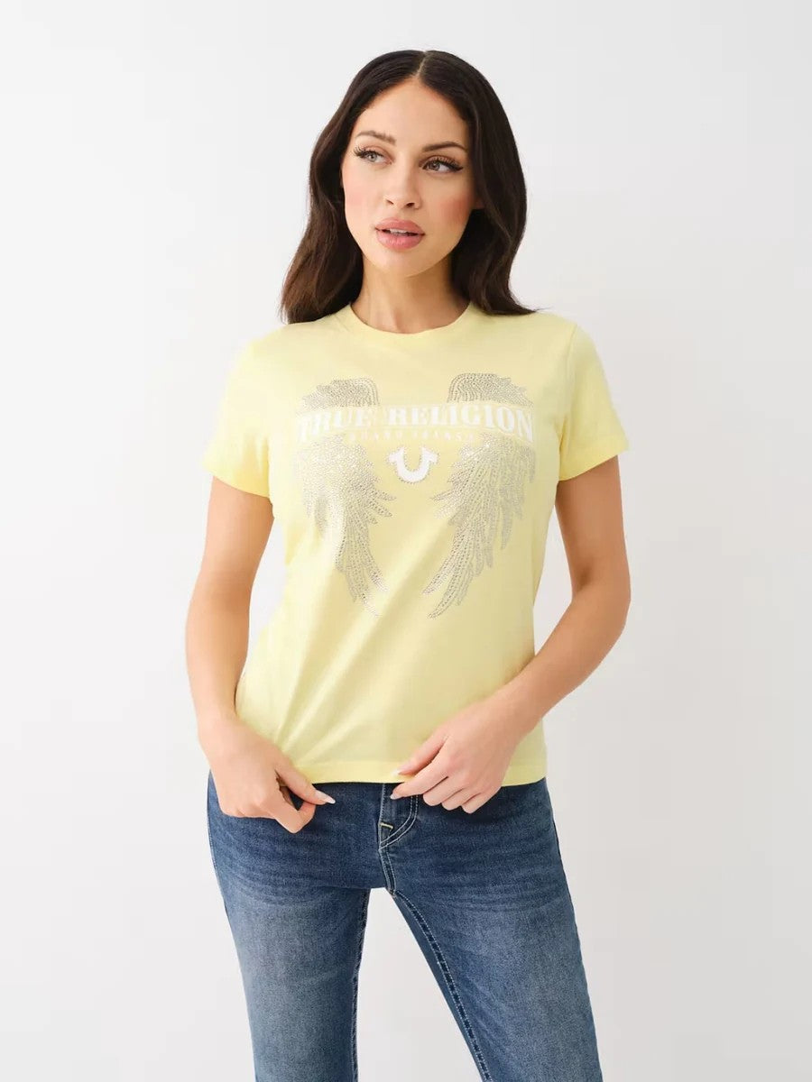 True Religion Crew Ladies Crystal Wings Lemon Meringue