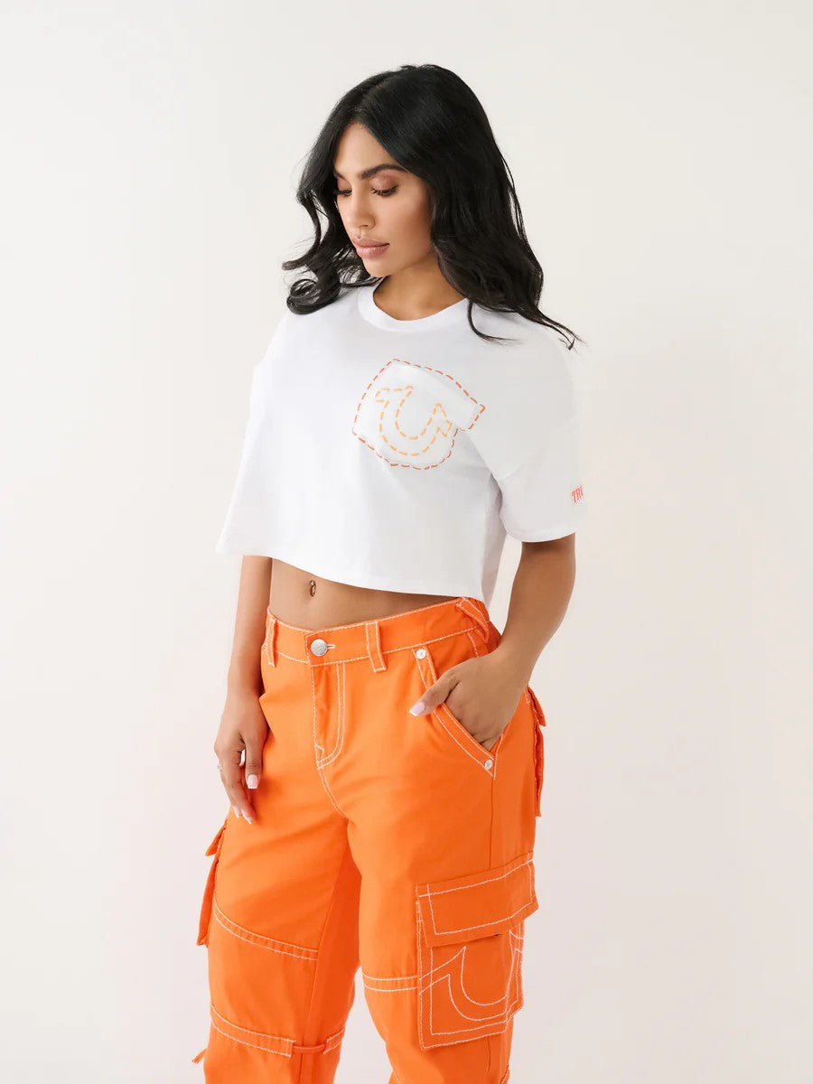 True Religion Crew Lades Big T Crop Optic White