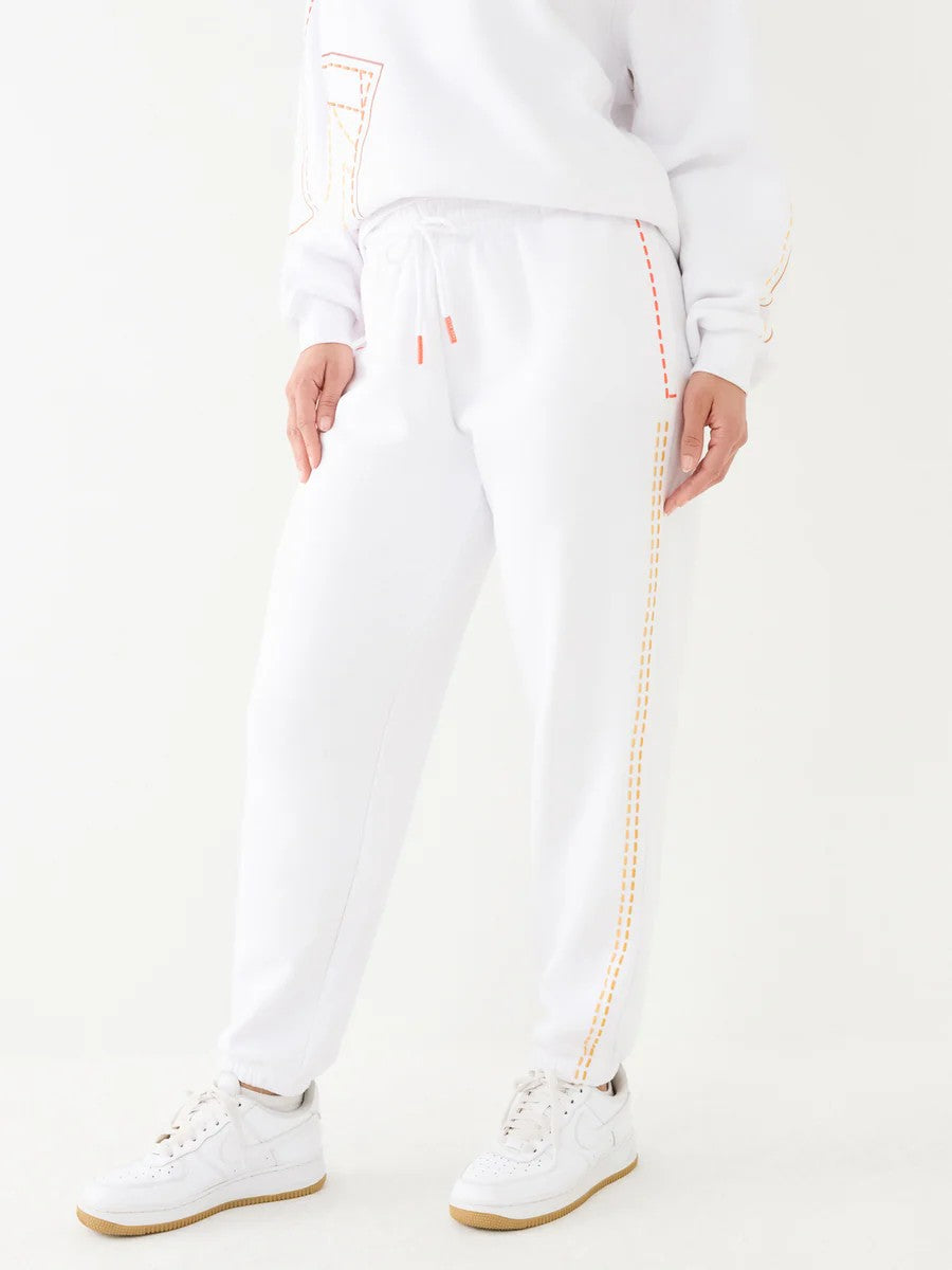 True Religion Track Pants Ladies Big T Boyfriend Optic White