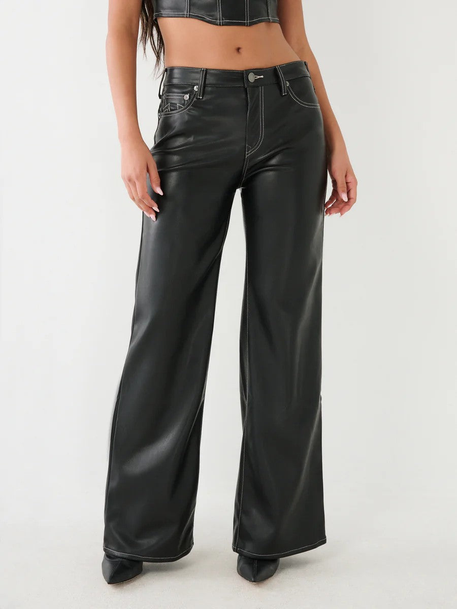 True Religion Jeans Ladies Leila Pu Leather Wide Leg Black