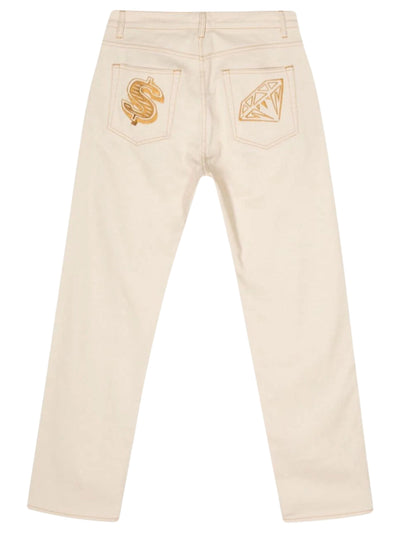 Billionaire Boys Club Jeans Diamond & Dollar Embroidered Ecru