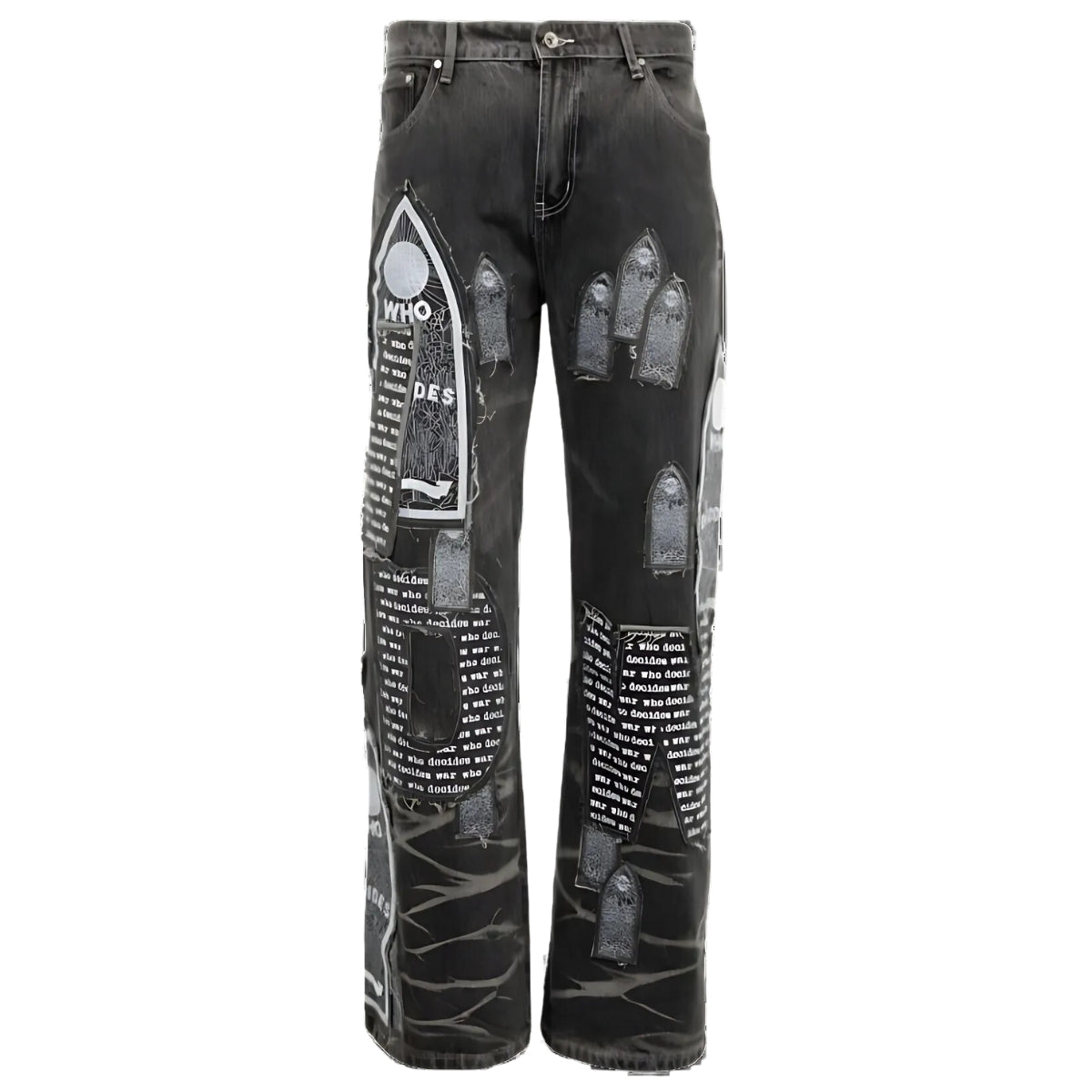 Who Decides War Jeans Motif Patched Denim Vintage Grey