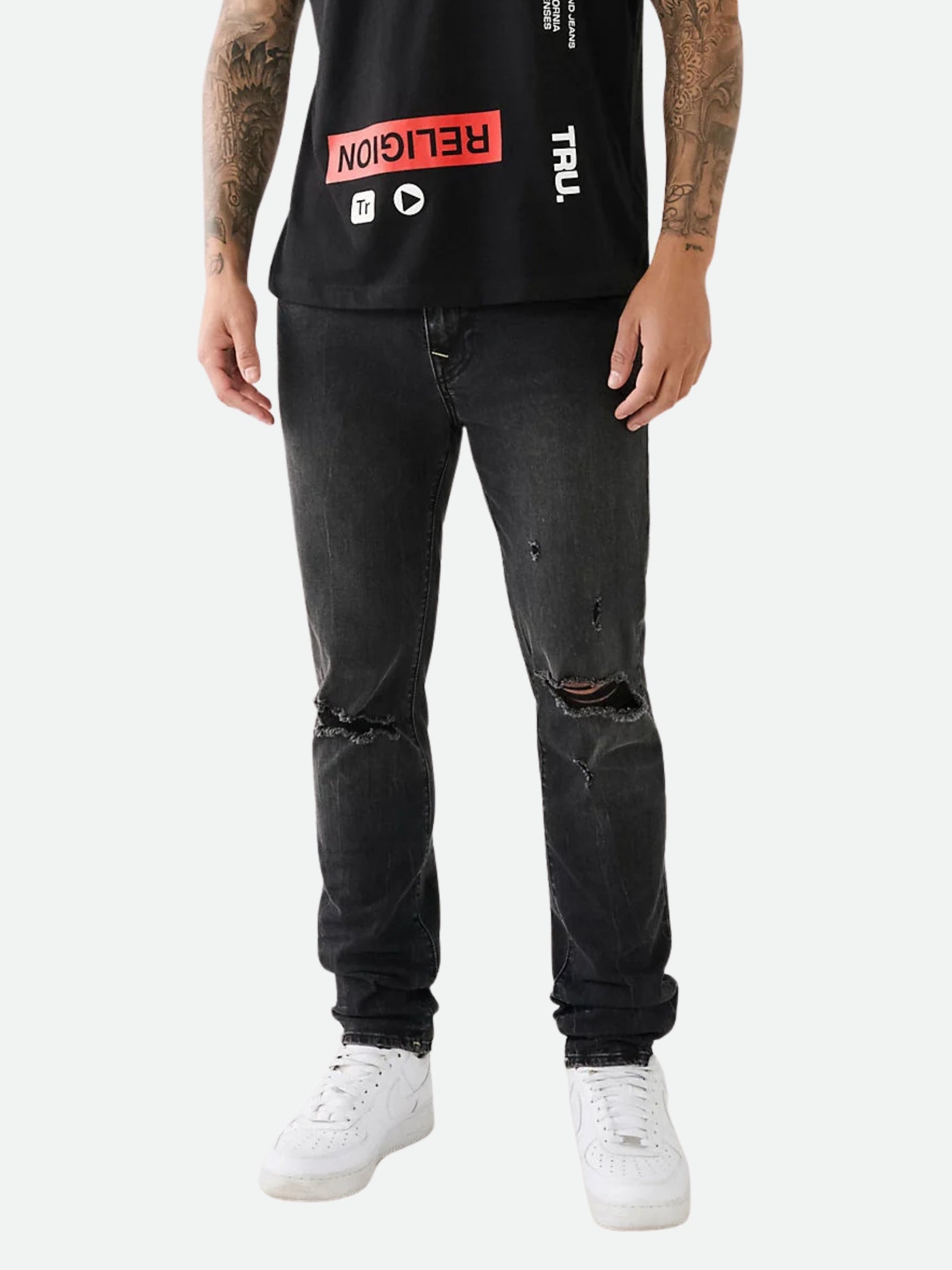 True Religion Jeans Rocco High Rock Rips Black Wash