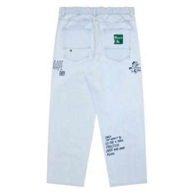 Aape Jeans Slogan Touch The Ground To Jump Blue-White