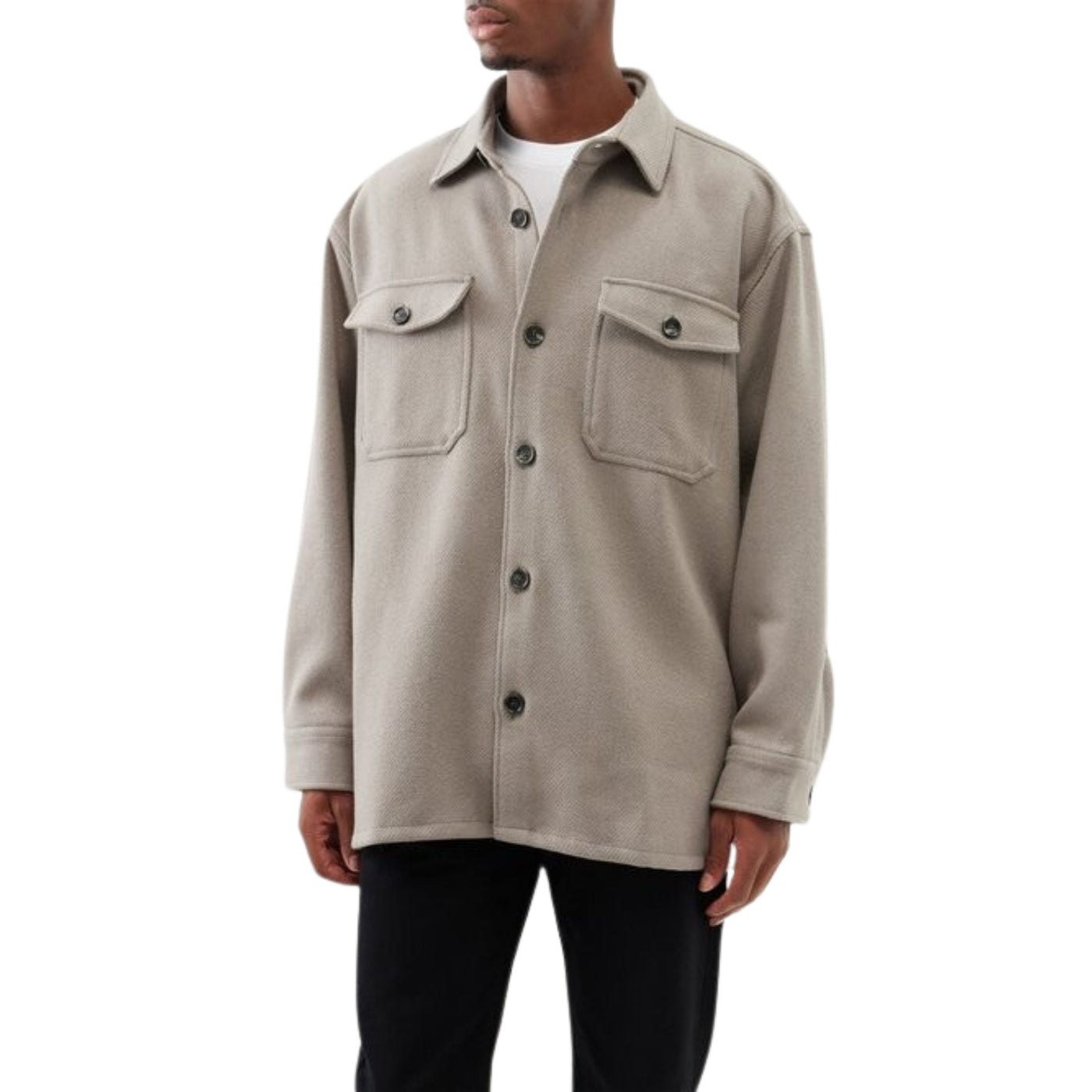 Ami Shirt Spread Collar Wool Blend Beige