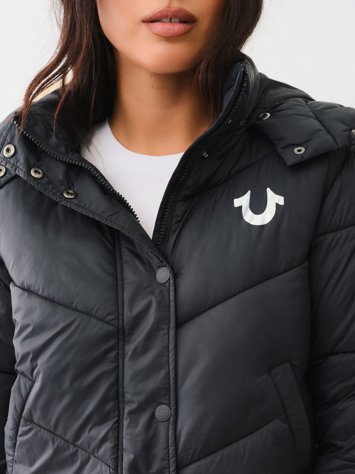 True Religion Fur Trim Puffer Jacket Jet Black