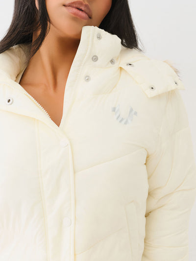 True Religion Fur Trim Puffer Jacket Winter White