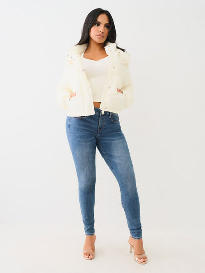 True Religion Fur Trim Puffer Jacket Winter White