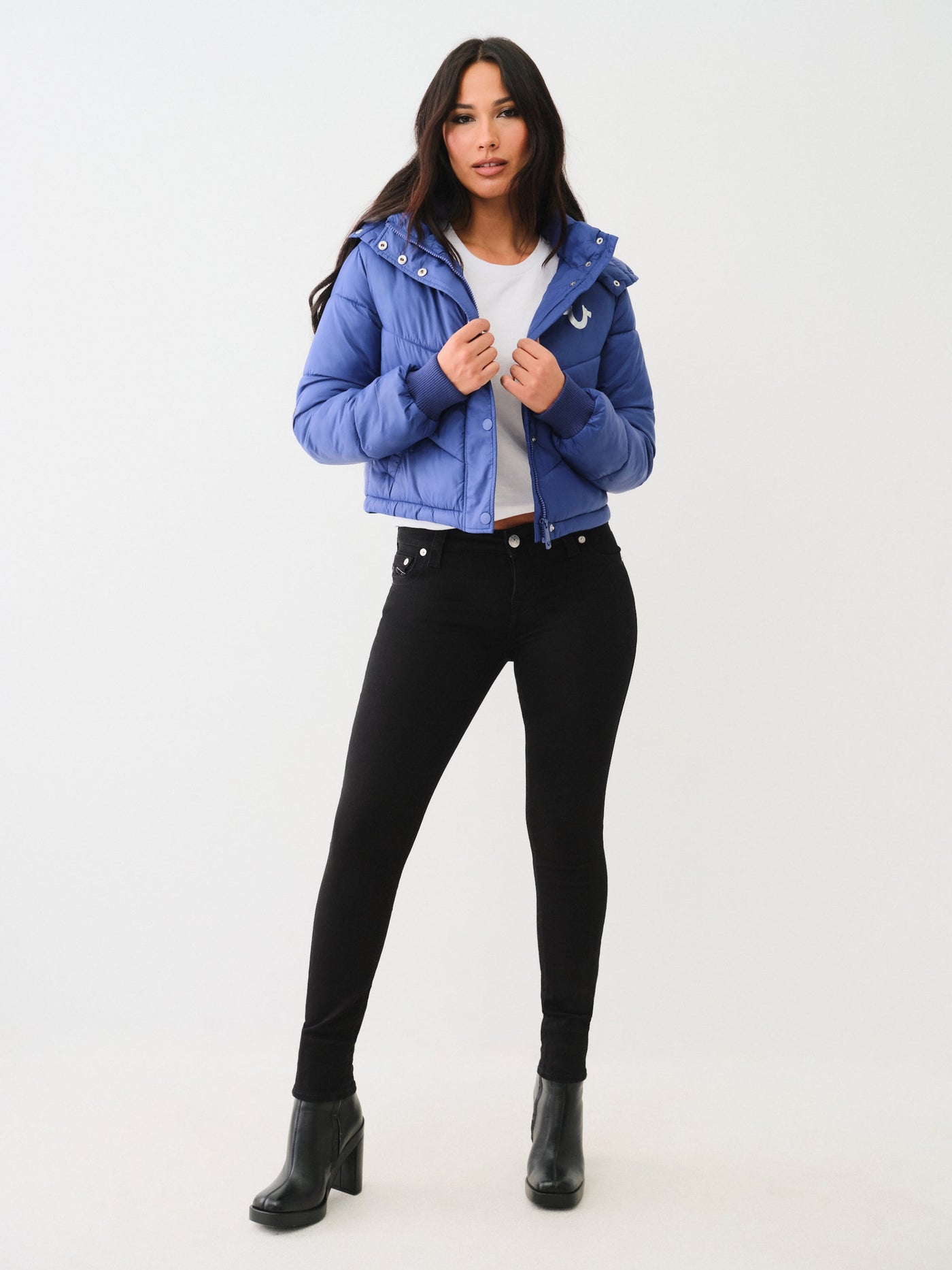 True Religion Fur Trim Puffer Jacket Sodalite Blue