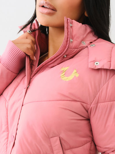 True Religion Fur Trim Puffer Jacket Mauvewood