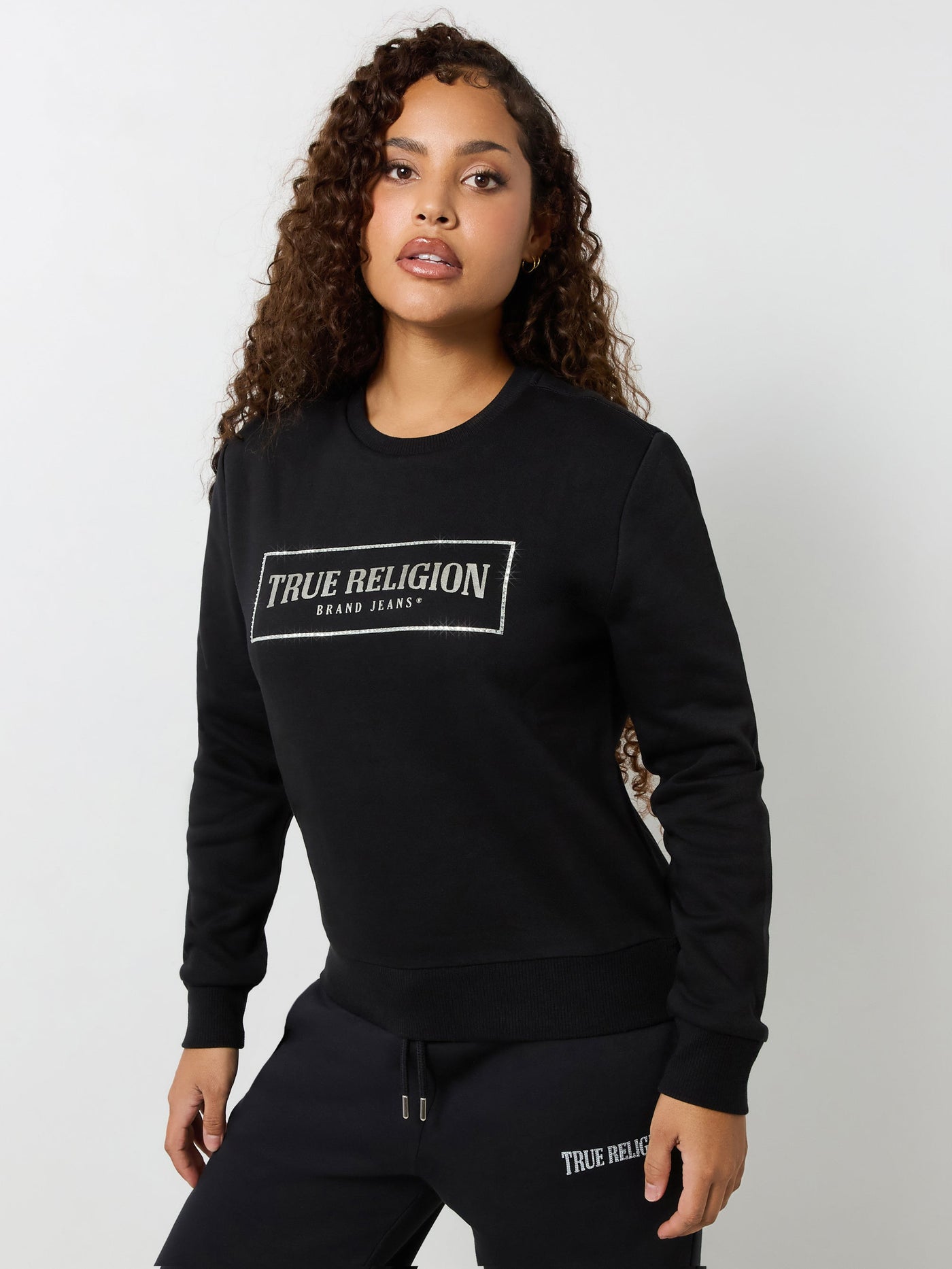 True Religion Crystal Logo Classic Crew Neck Jet Black