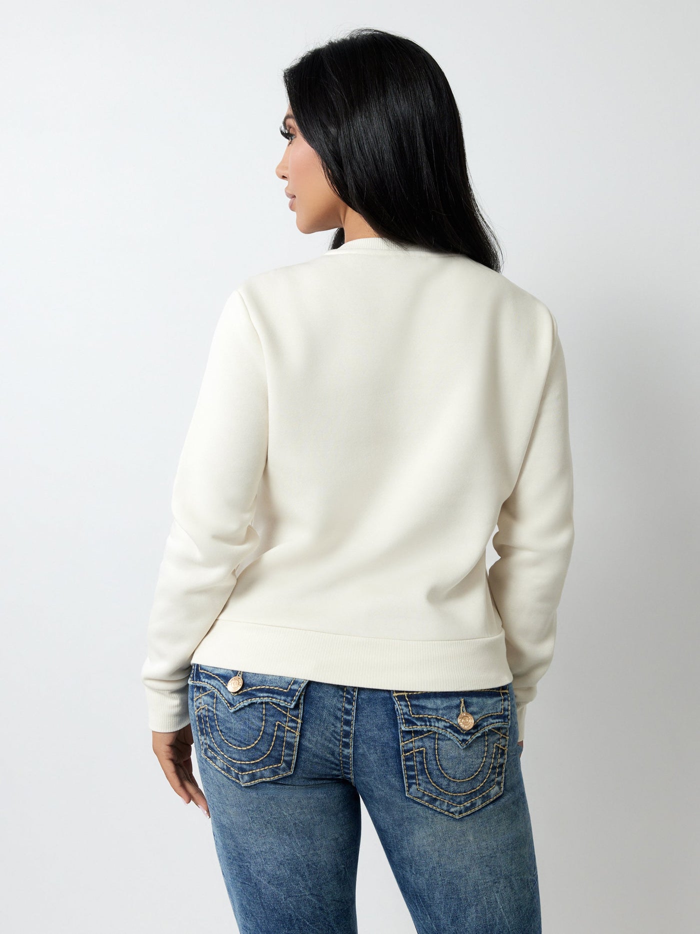 True Religion Crystal Logo Classic Crew Neck Winter White
