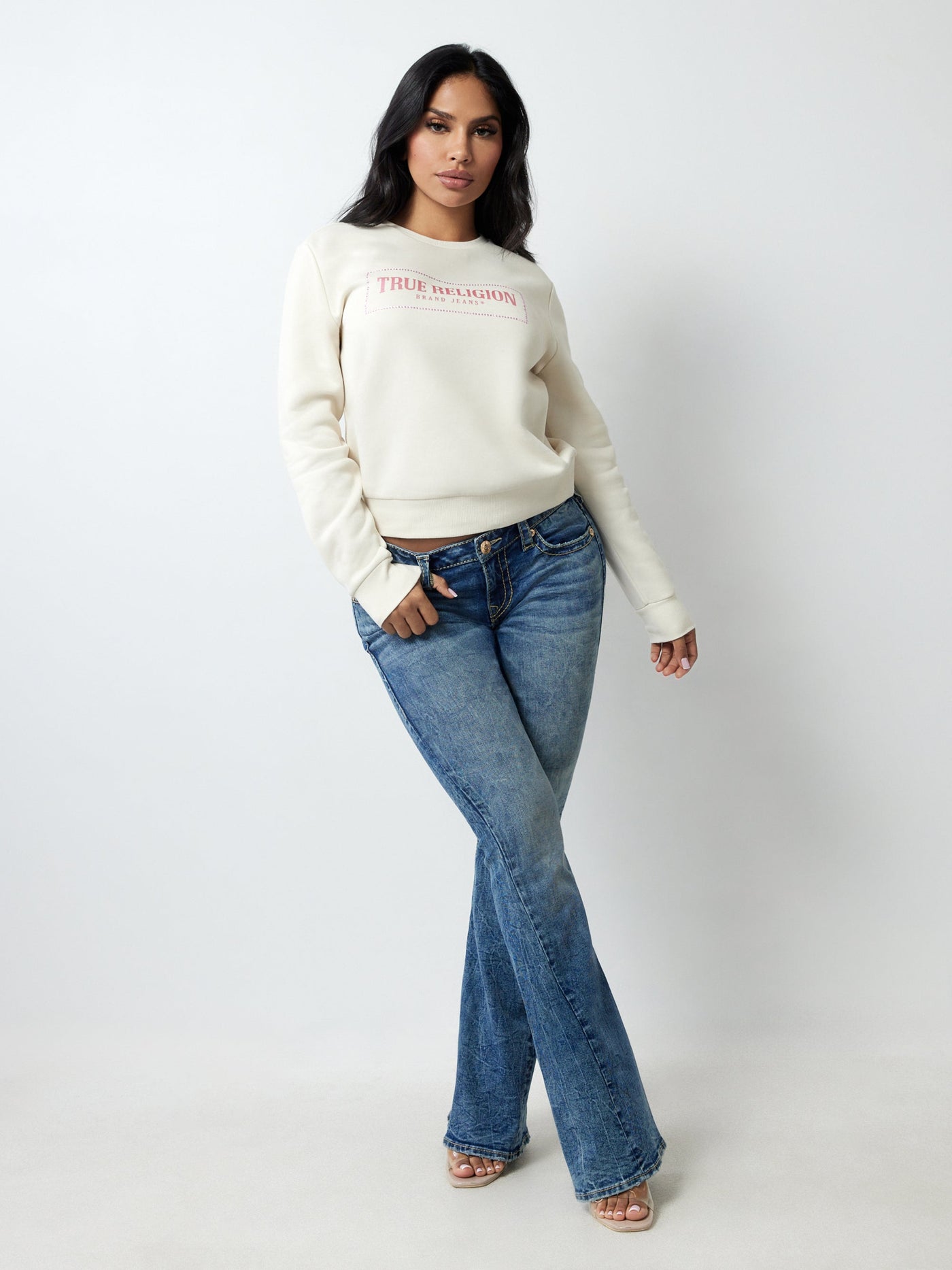 True Religion Crystal Logo Classic Crew Neck Winter White