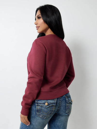 True Religion Crystal Logo Classic Crew Neck Cordovan