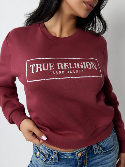 True Religion Crystal Logo Classic Crew Neck Cordovan