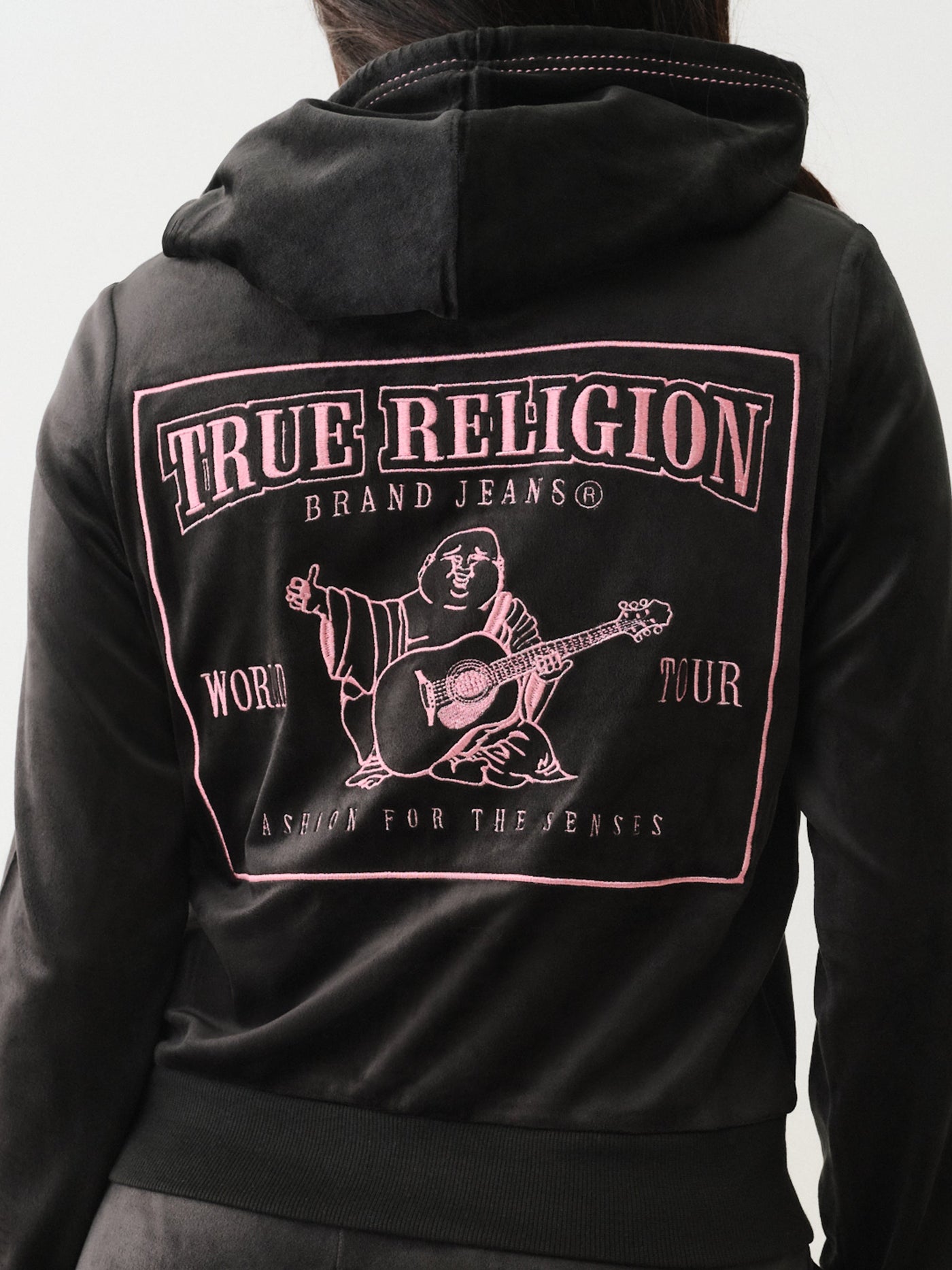 True Religion Velour Lurex Big T Zip Hoodie Jet Black