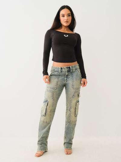 True Religion Hs Ls Boat Neck Fashion Tee Jet Black