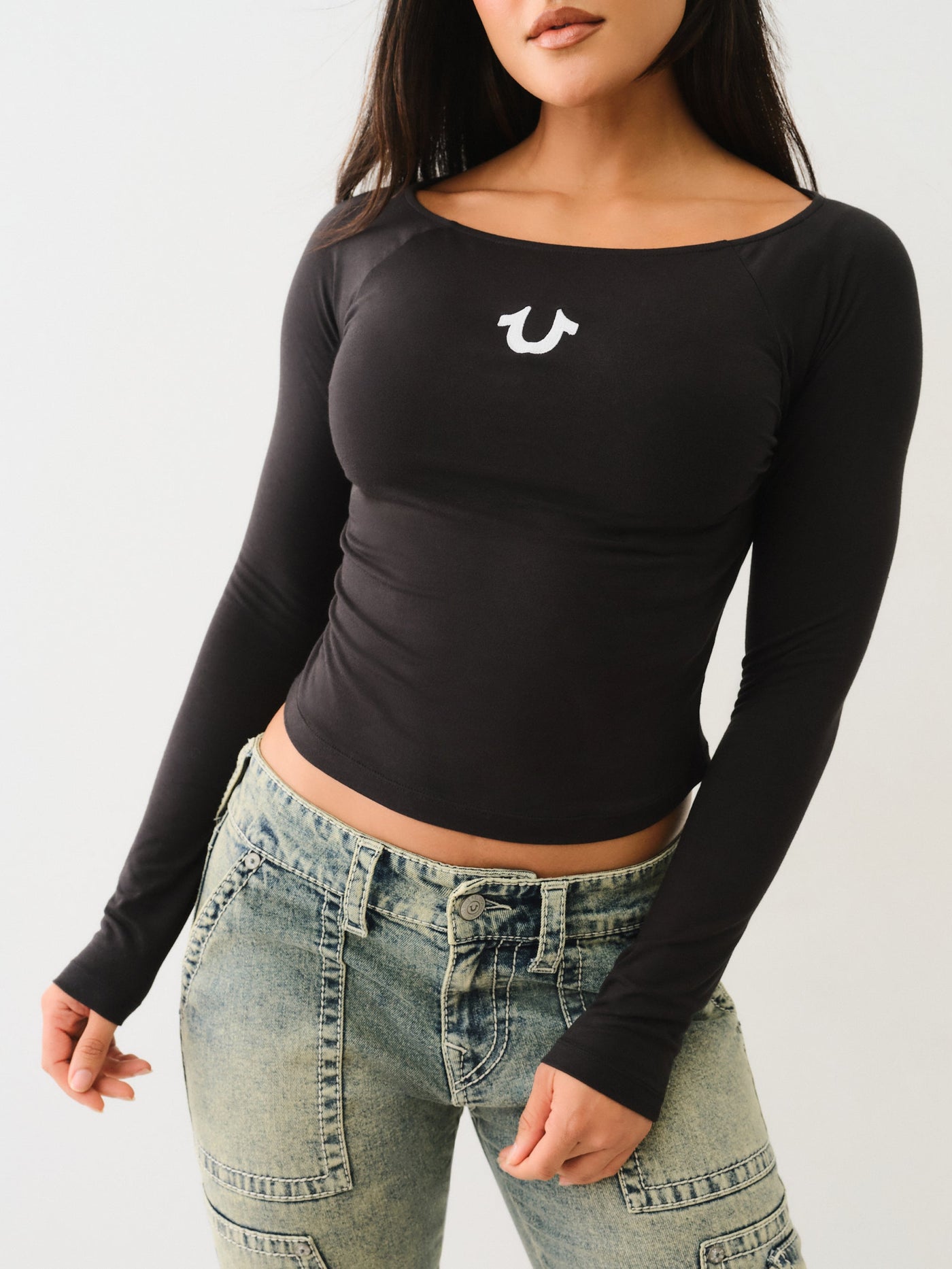 True Religion Hs Ls Boat Neck Fashion Tee Jet Black