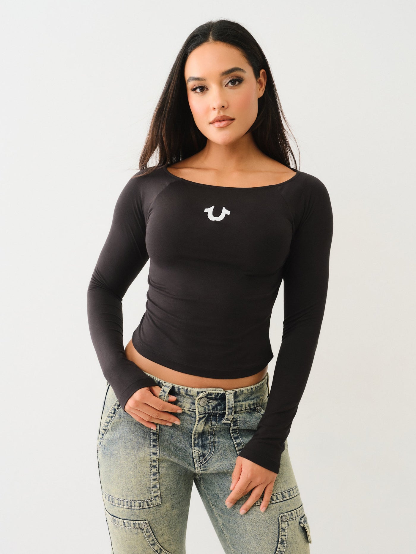 True Religion Hs Ls Boat Neck Fashion Tee Jet Black