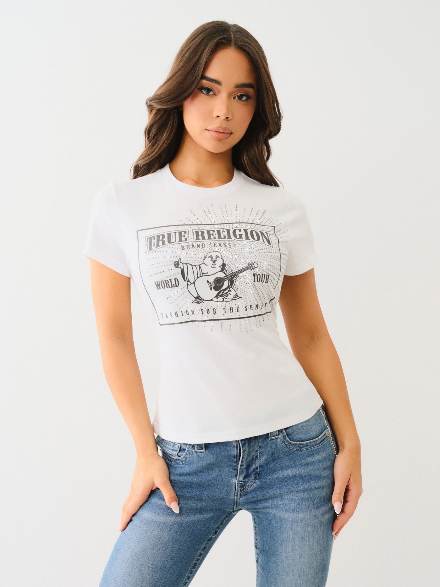 True Religion Crystal Srs Crew Neck Tee Optic White