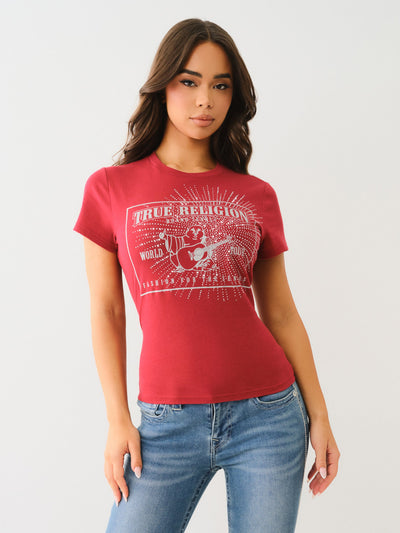 True Religion Crystal Srs Crew Neck Tee Red Dhalia