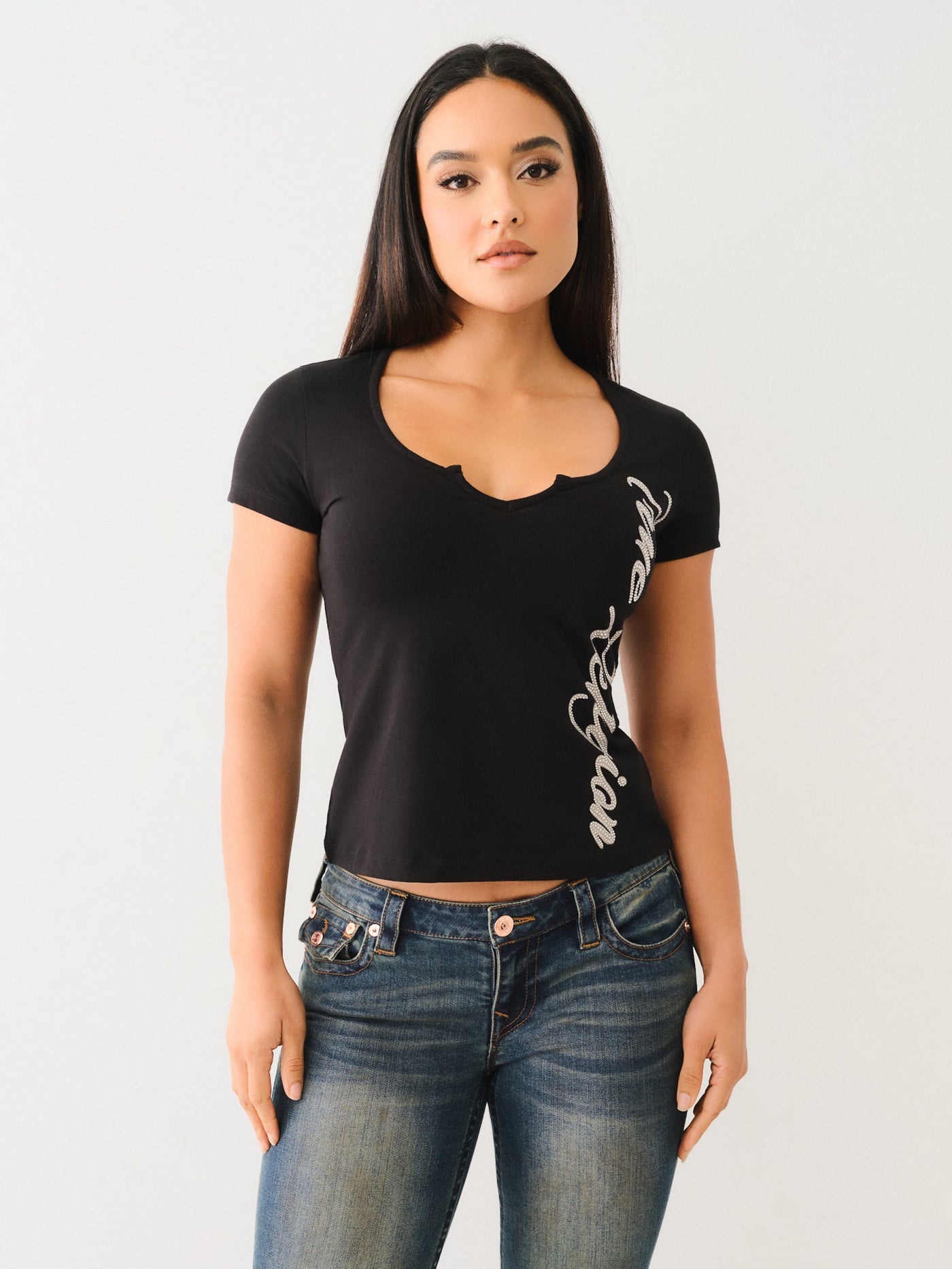 True Religion Crystal Tr V Notch Tee Jet Black