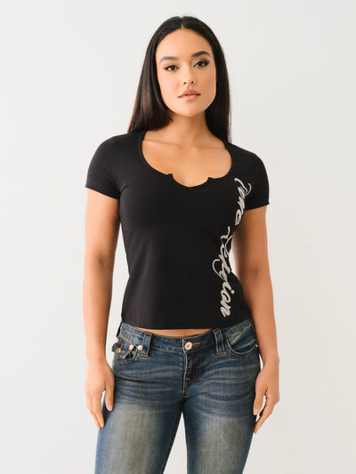 True Religion Crystal Tr V Notch Tee Jet Black