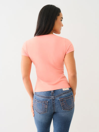 True Religion Crystal Tr V Notch Tee Burnt Coral
