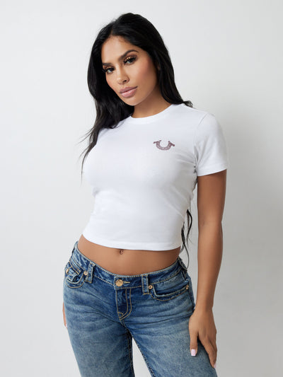 True Religion Crystal Hs Srs Ss Bby Tee Optic White