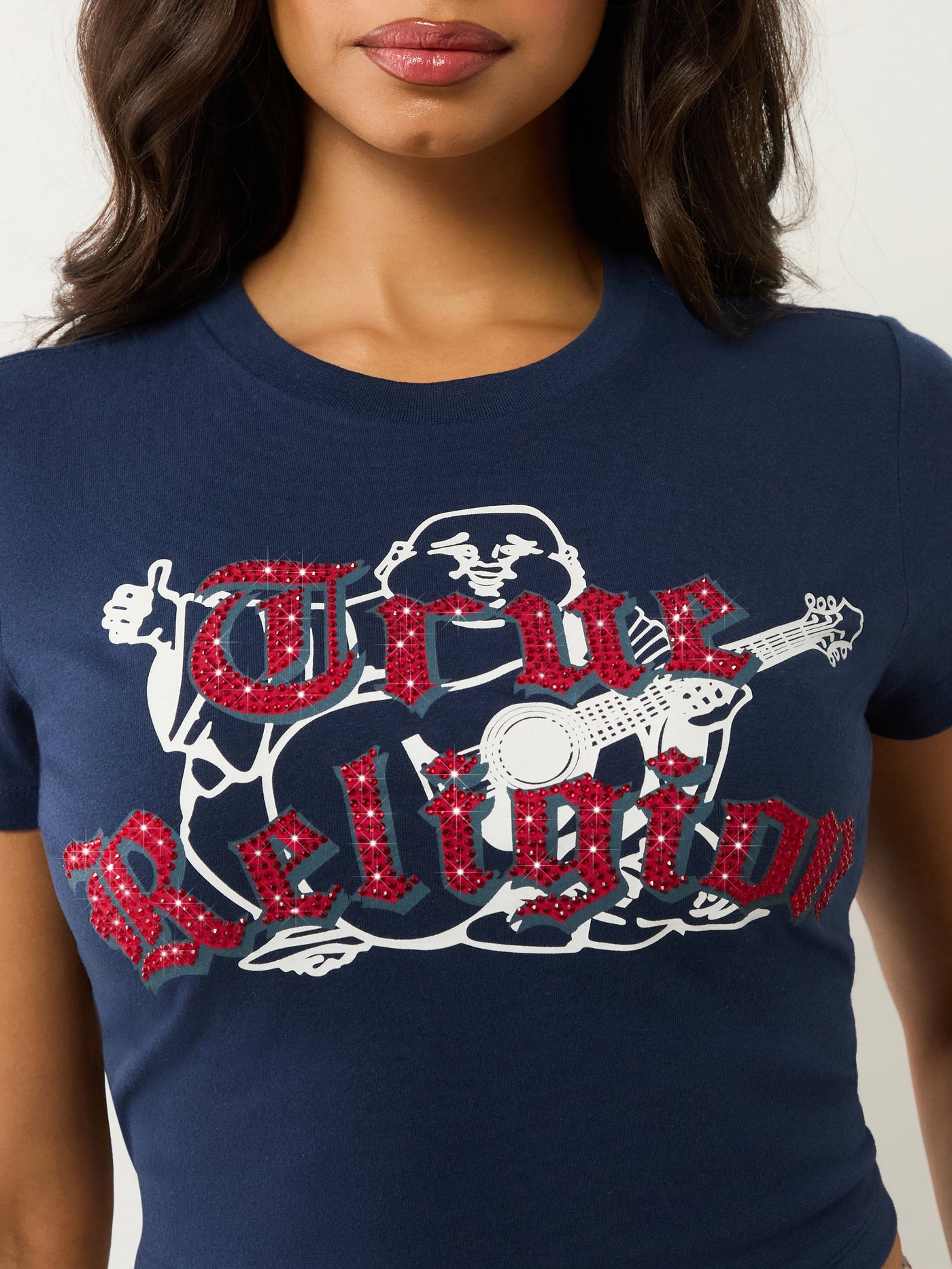 True Religion Tr Buddha Ss Baby Tee Dress Blue