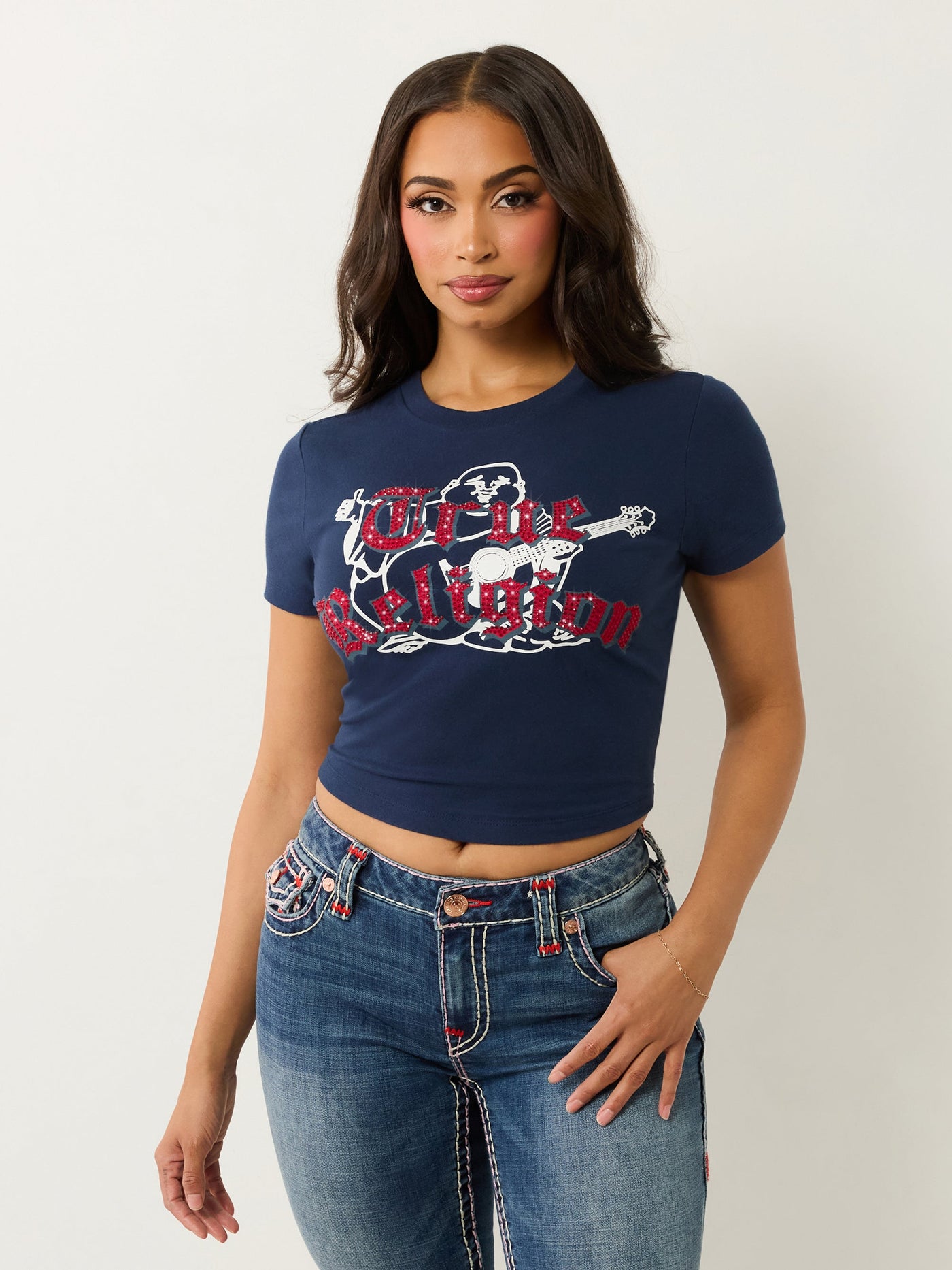 True Religion Tr Buddha Ss Baby Tee Dress Blue