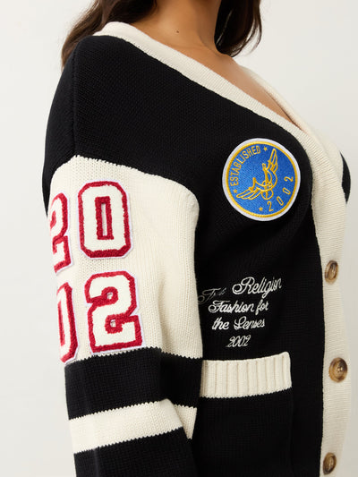 True Religion Sporty Varsity Swtr Cardigan Jet Black / Winter White
