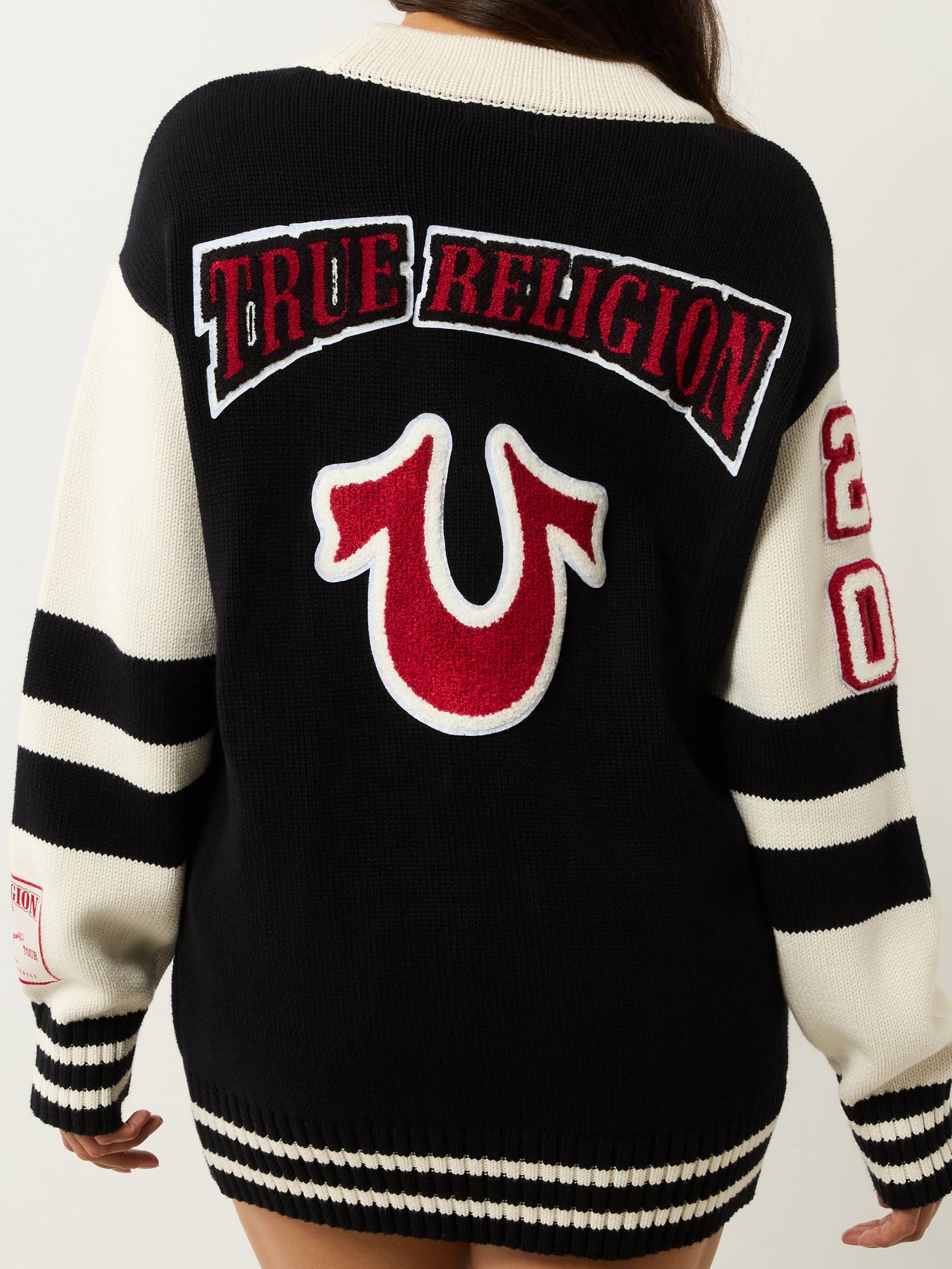 True Religion Sporty Varsity Swtr Cardigan Jet Black / Winter White