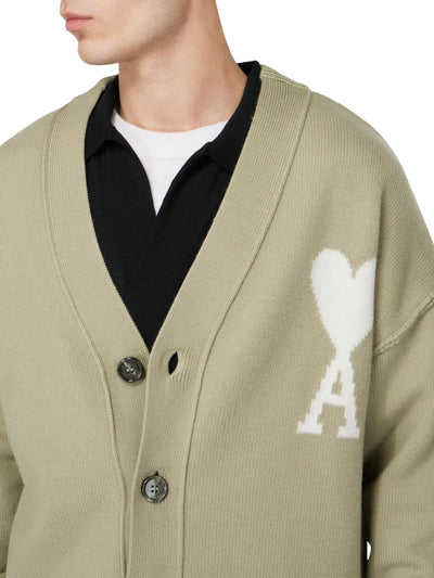 Ami Cardigan Logo Sage-Off White