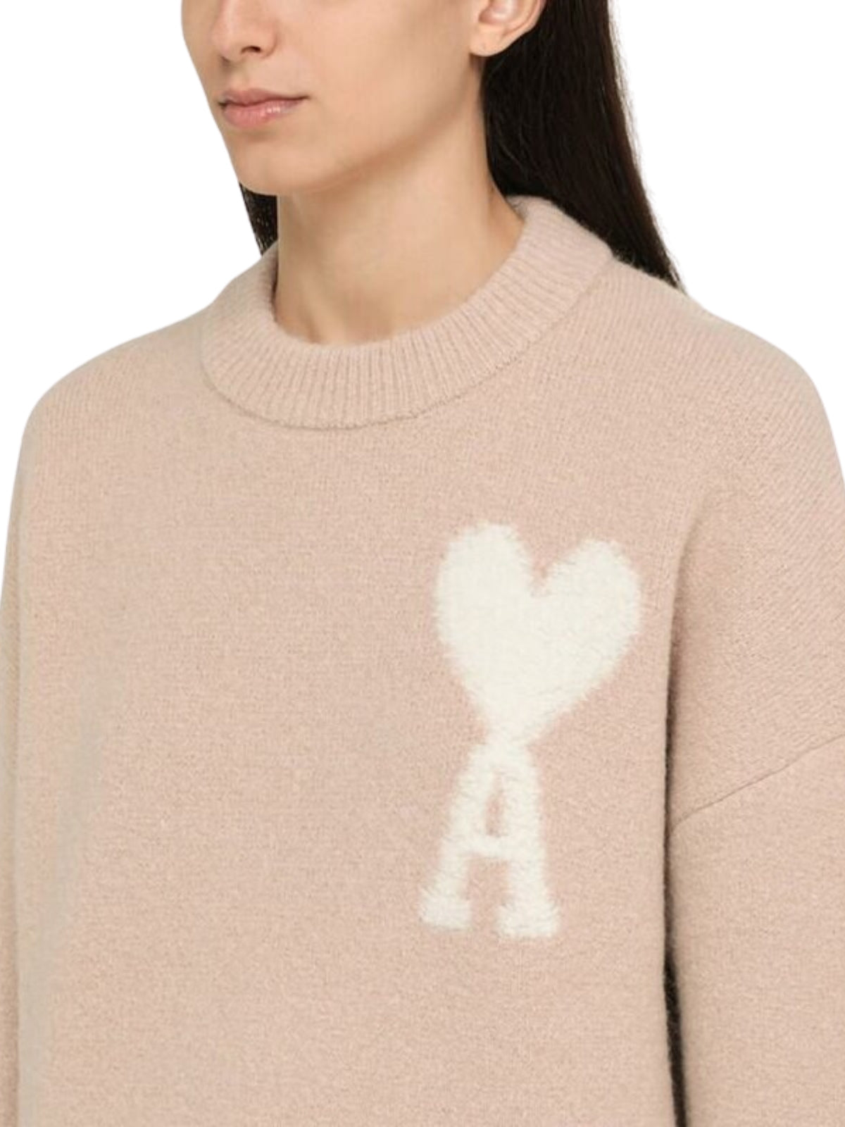 Ami Sweater De Coeur Logo Light Pink