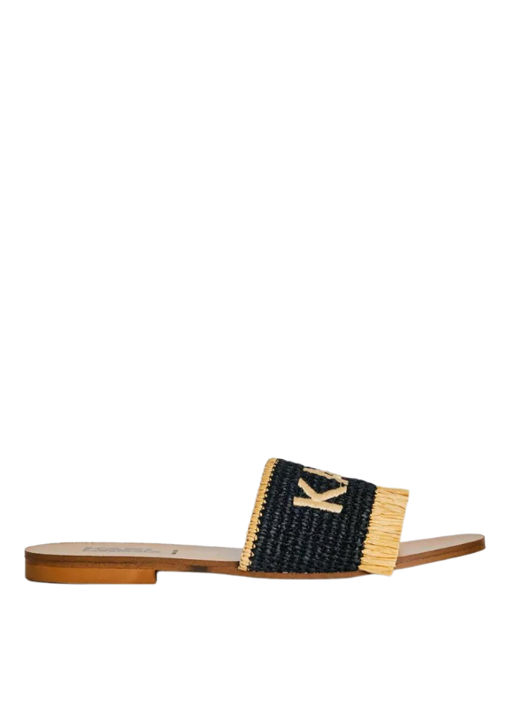 Karl Lagerfeld Ladies Slide Skoot Iii Karl Band Raffia Black-White-Natural